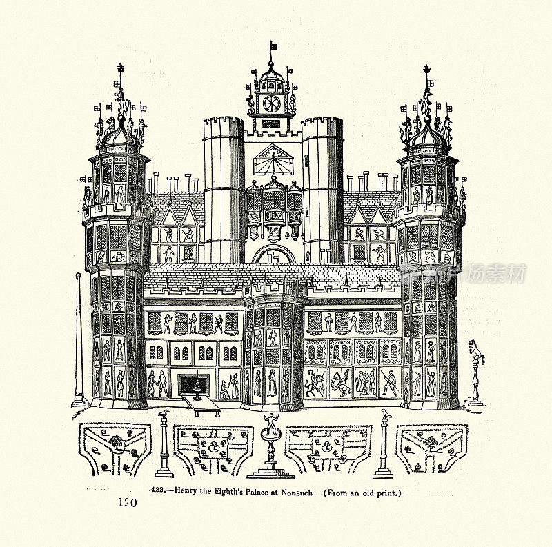 诺萨奇宫，都铎王朝的宫殿，由亨利八世在英格兰萨里建造，16世纪建筑