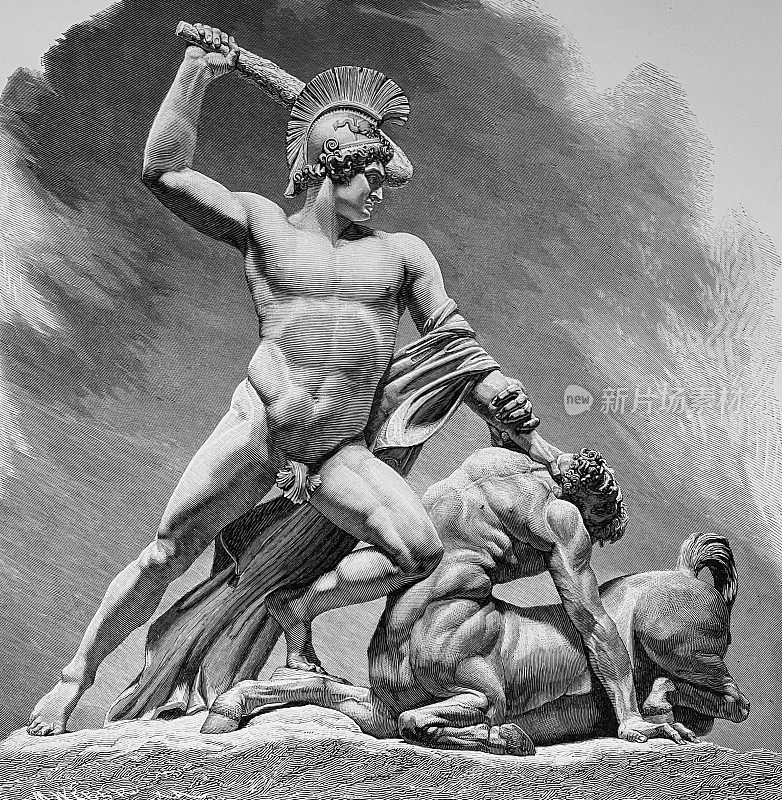 忒修斯打败了半人马，雕像