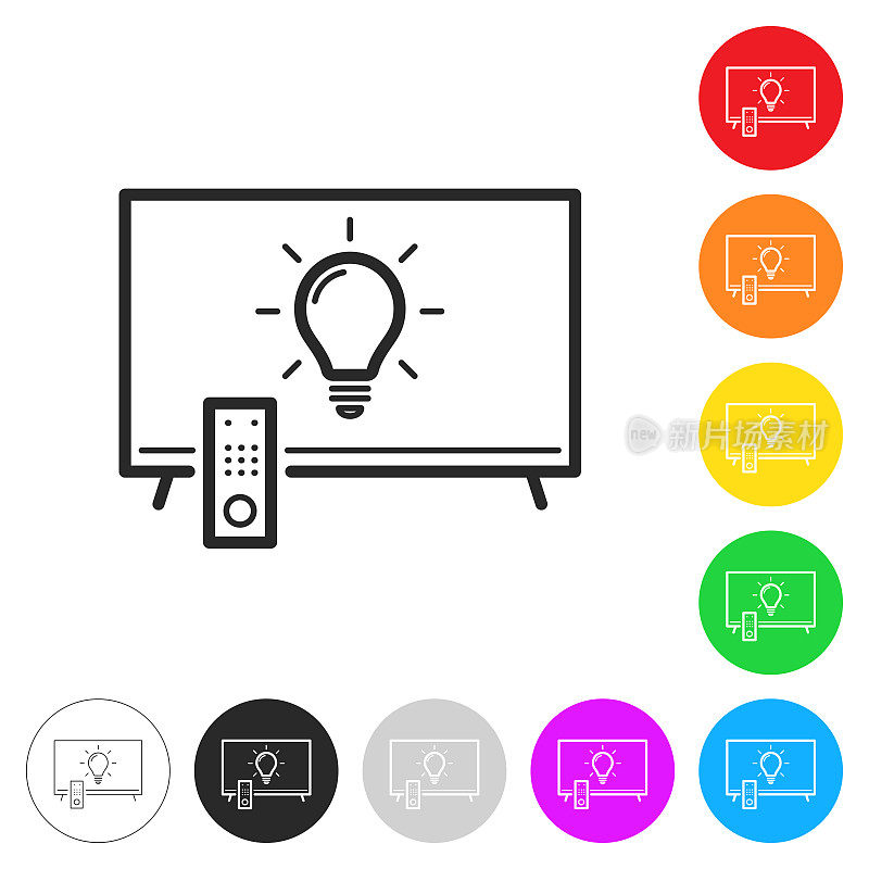 带灯泡的电视。彩色按钮上的图标