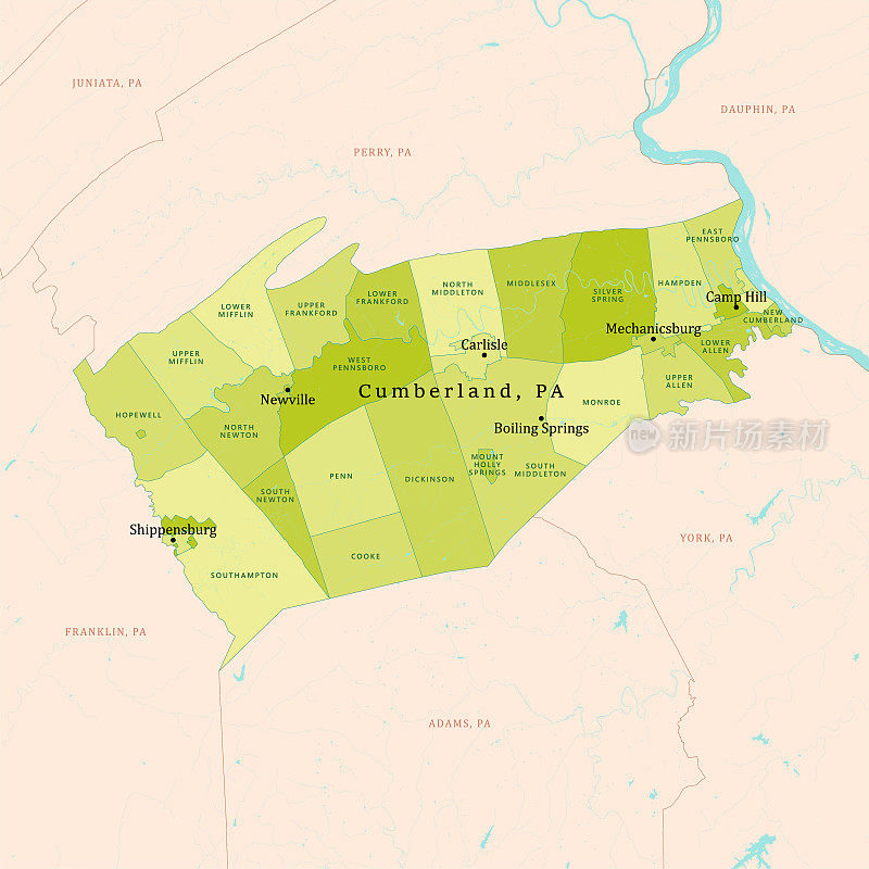 坎伯兰郡绿色矢量地图