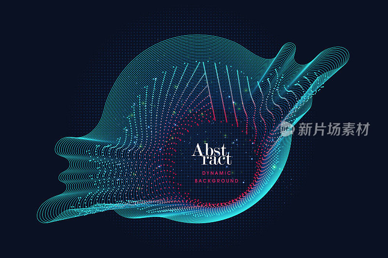 抽象背景用彩色动态波、线和粒子