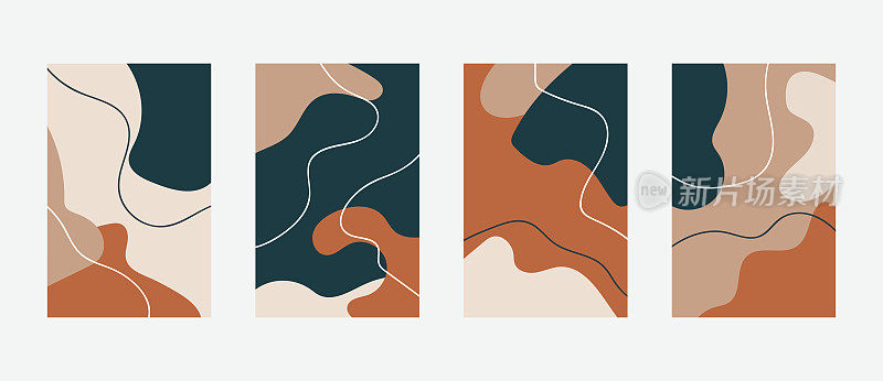 矢量极简主义潮流抽象通用模板与波浪自然概念背景的instagram和facebook故事设计元素，抽象背景