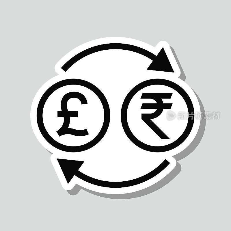 货币兑换-英镑印度卢比。图标贴纸在灰色背景