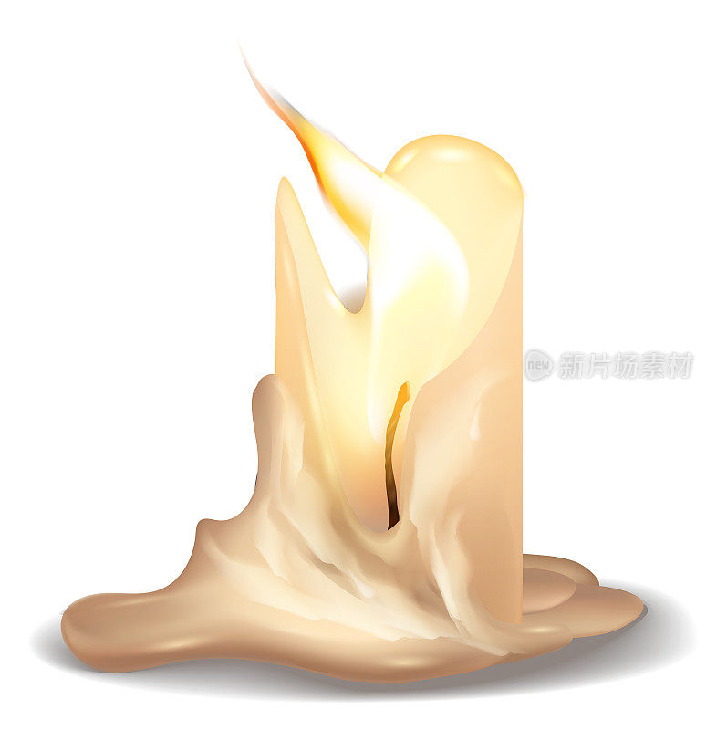 燃烧的蜡烛熔化的蜡。火辣的写实造型