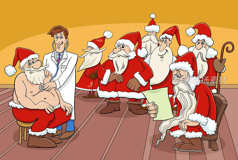 卡通圣诞老人在看医生