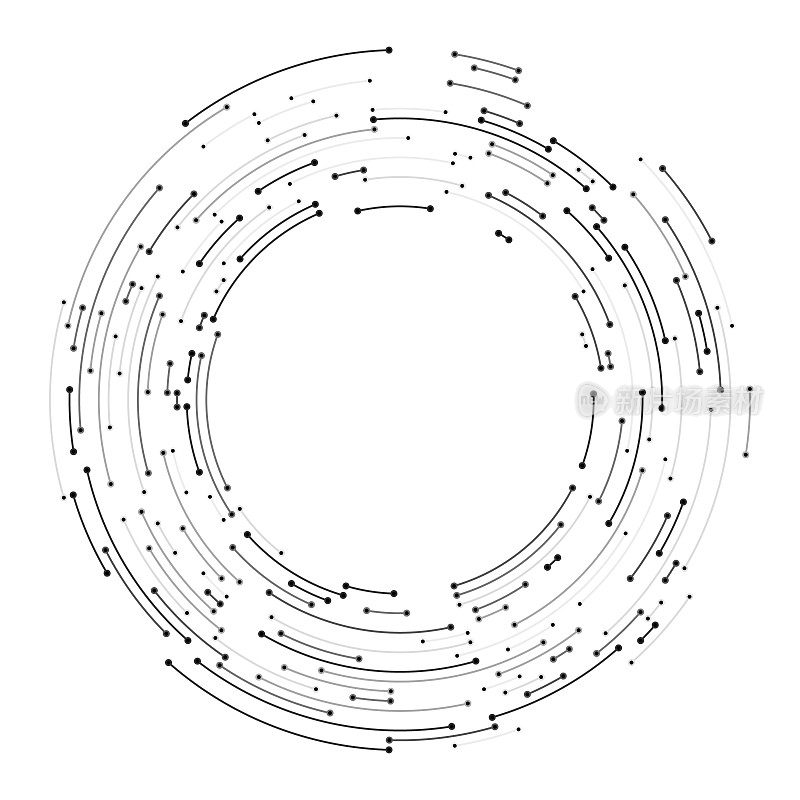 电路板风格的抽象圆形电子背景图案。