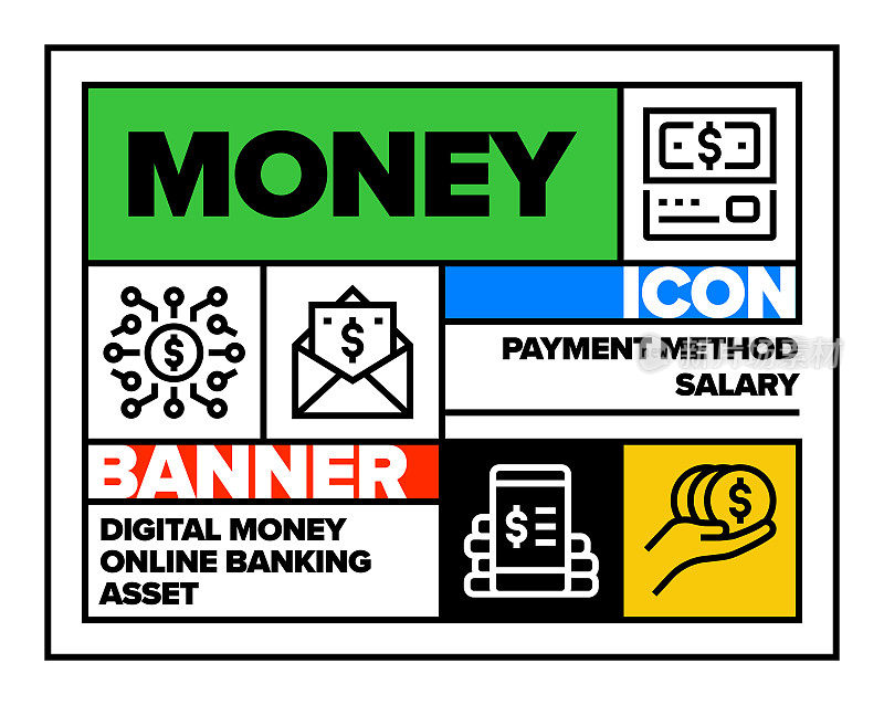 金钱线图标集和横幅设计