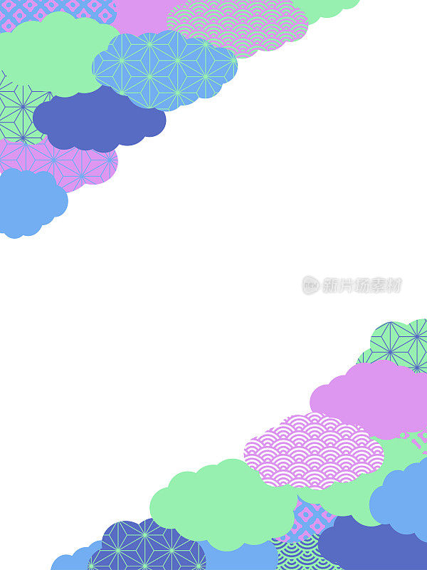 背景插图材料与日本图案云主题在一个复古流行配色方案与颜色唤起雨季