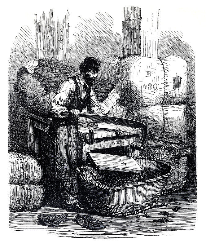 1874年，在法国巴黎的工厂里生产烟草的人