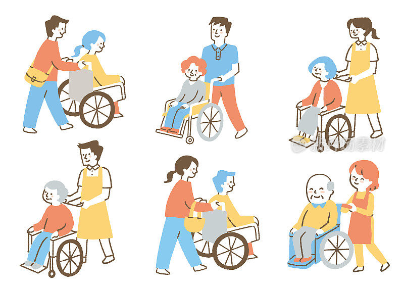 帮助坐在轮椅上的人的人都是有色人种