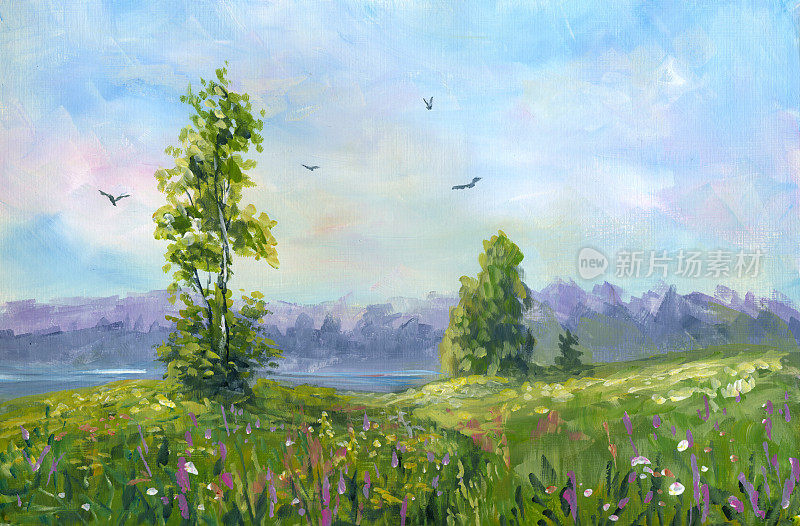 夏日乡村风景,印象派