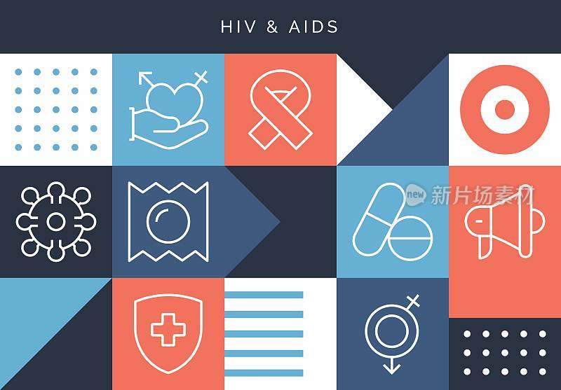 艾滋病毒和艾滋病相关的设计与线图标。