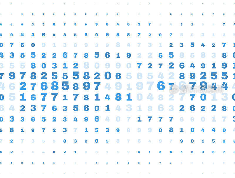 白色背景上分散的蓝色数字图案。