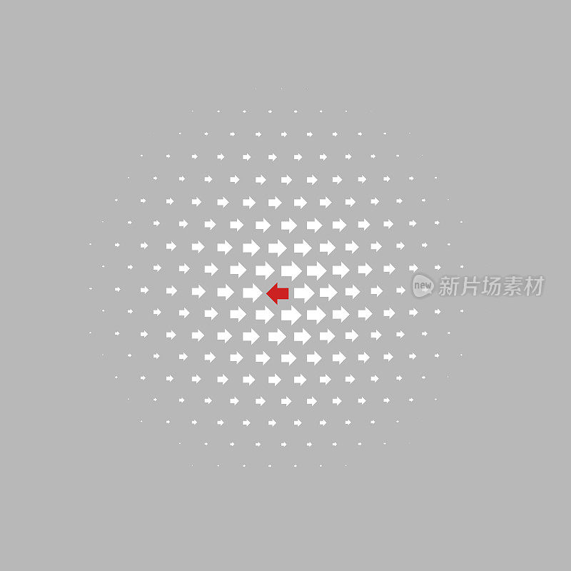 实箭头模式指向右边，一个不同的红色指向左边。径向梯度大小。