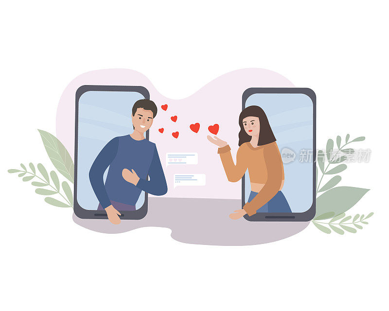 约会和在线交流。虚拟的浪漫的约会。爱在隔离。在视频聊天中遇到一对相爱的情侣