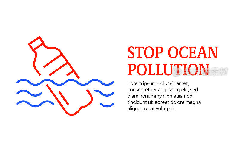 停止海洋污染概念，矢量线图标模板设计