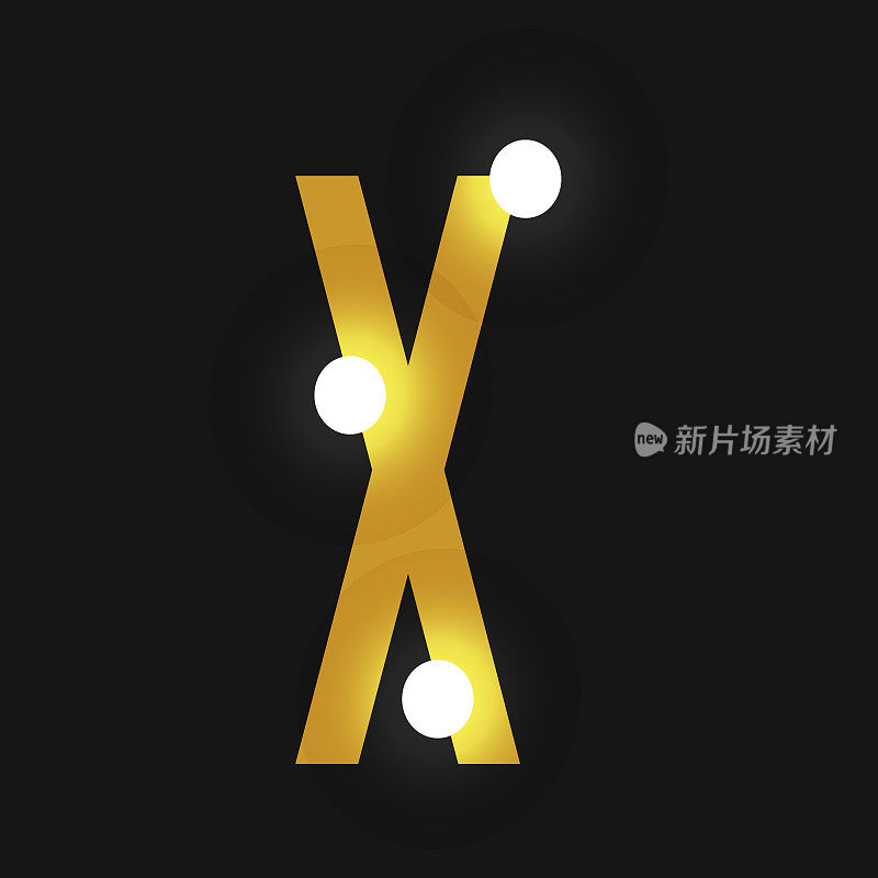 装饰艺术派对邀请金大写字母X文本字体设计与发光的灯光