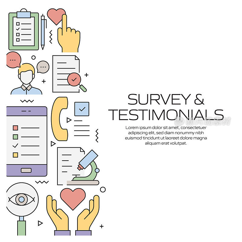 调查和感言相关的现代线风格矢量插图