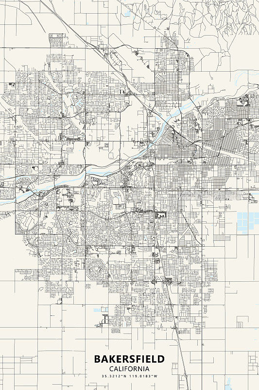 贝克斯菲尔德，美国加州矢量地图