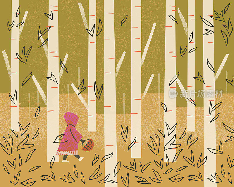 小女孩独自在森林里行走的插图