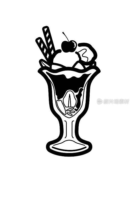 冰淇淋芭菲图标矢量插图在单色。
