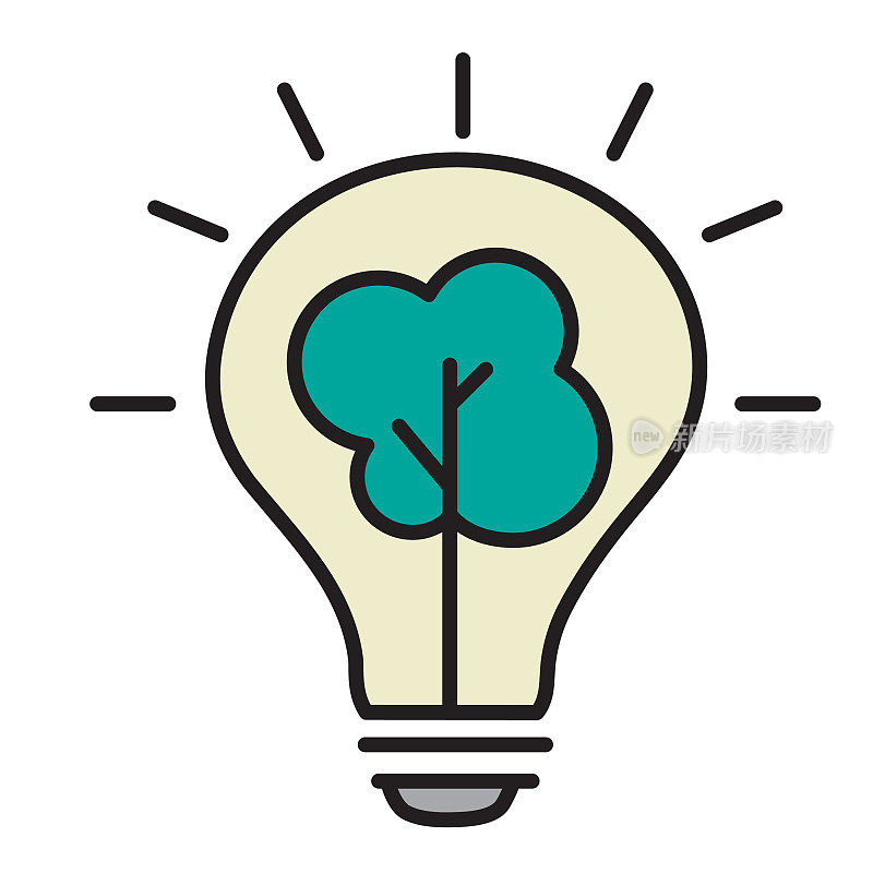 可持续的，道德的和负责任的绿色投资灯泡树概念细线图标-可编辑的笔画