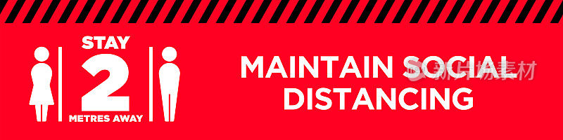保持社会距离。警告标志。墙壁、窗户或地板贴花。COVID-19爆发流感作为危险的流感毒株病例作为大流行概念横幅平面风格插图库存插图