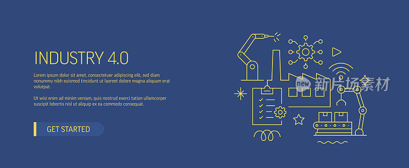 工业4.0相关网页横幅线条风格。现代设计矢量插图网页横幅，网站标题等。股票插图