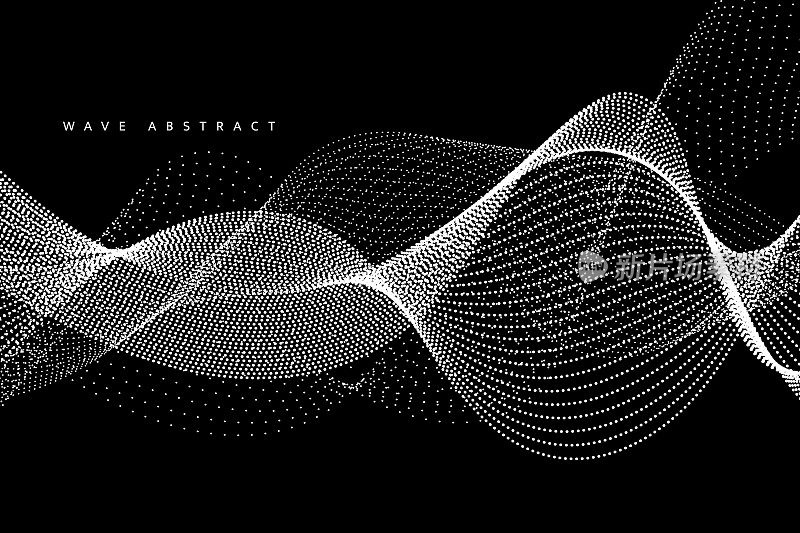 波背景。抽象矢量插图。3D技术风格。粒子网络设计。