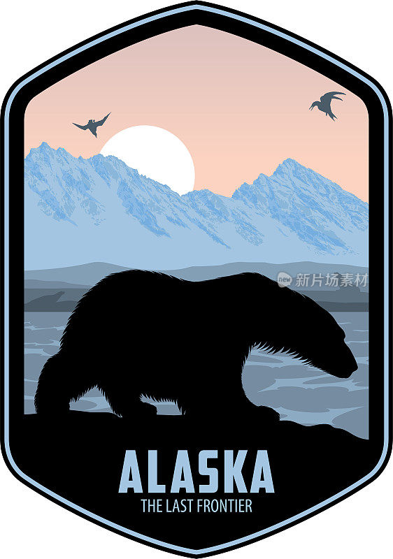 阿拉斯加矢量标签与北极熊，海豹和海鸥
