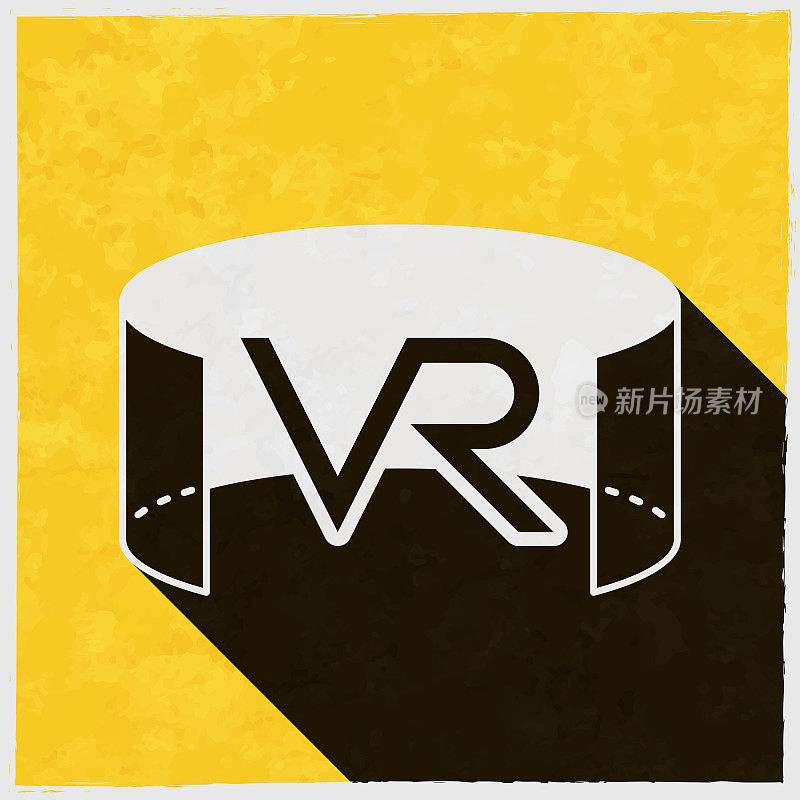 虚拟现实。图标与长阴影的纹理黄色背景