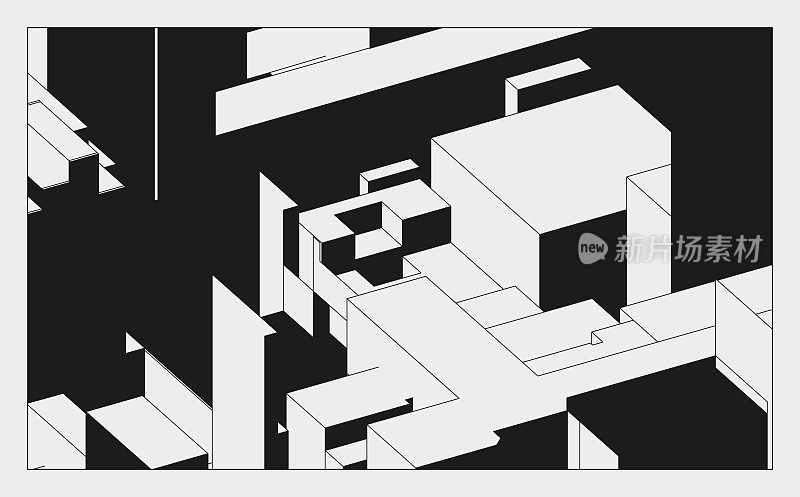 抽象的黑白几何极简主义建筑立方体图案背景