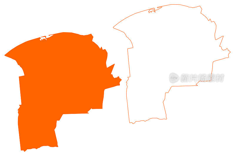 赫斯登自治区(荷兰王国，荷兰，北布拉班特省或北布拉班特省)地图矢量插图，涂鸦草图地图