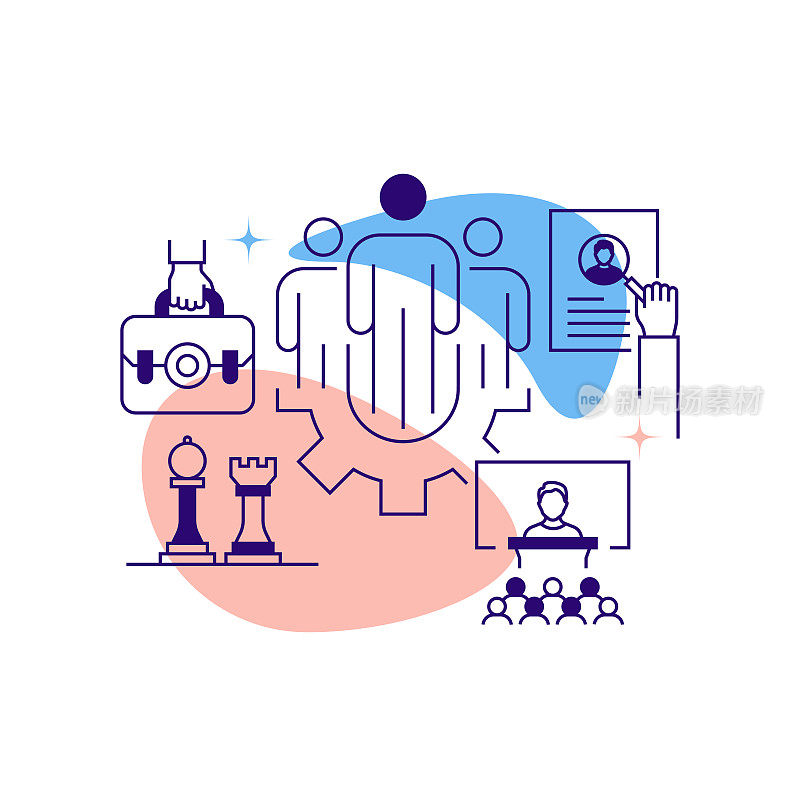 业务相关线横幅设计。团队合作，合同，战略，财务，领导力