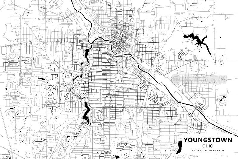 扬斯敦，俄亥俄州，美国矢量地图