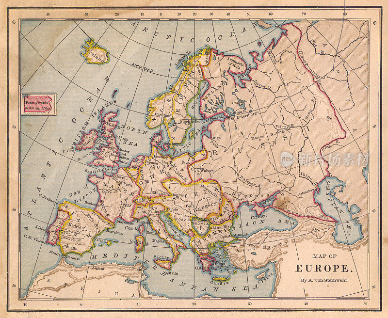 欧洲旧彩色地图，从19世纪