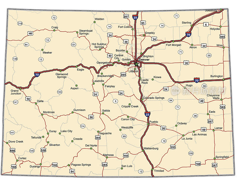 科罗拉多公路地图(矢量)
