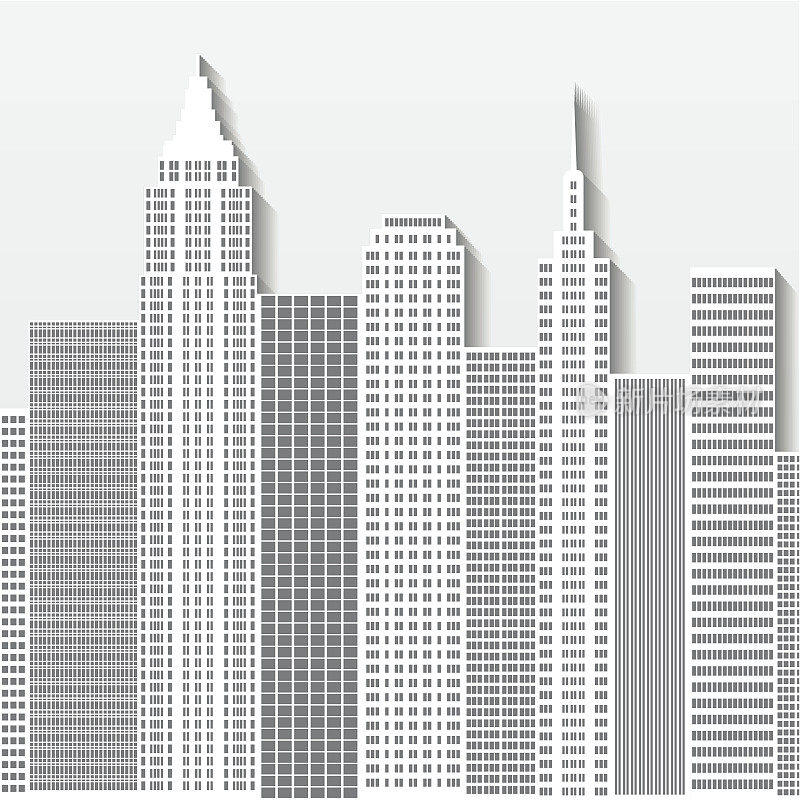 城市景观矢量插图与办公大楼和摩天大楼。B部分。