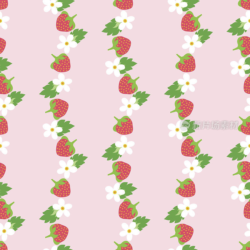 草莓花无缝图案。
