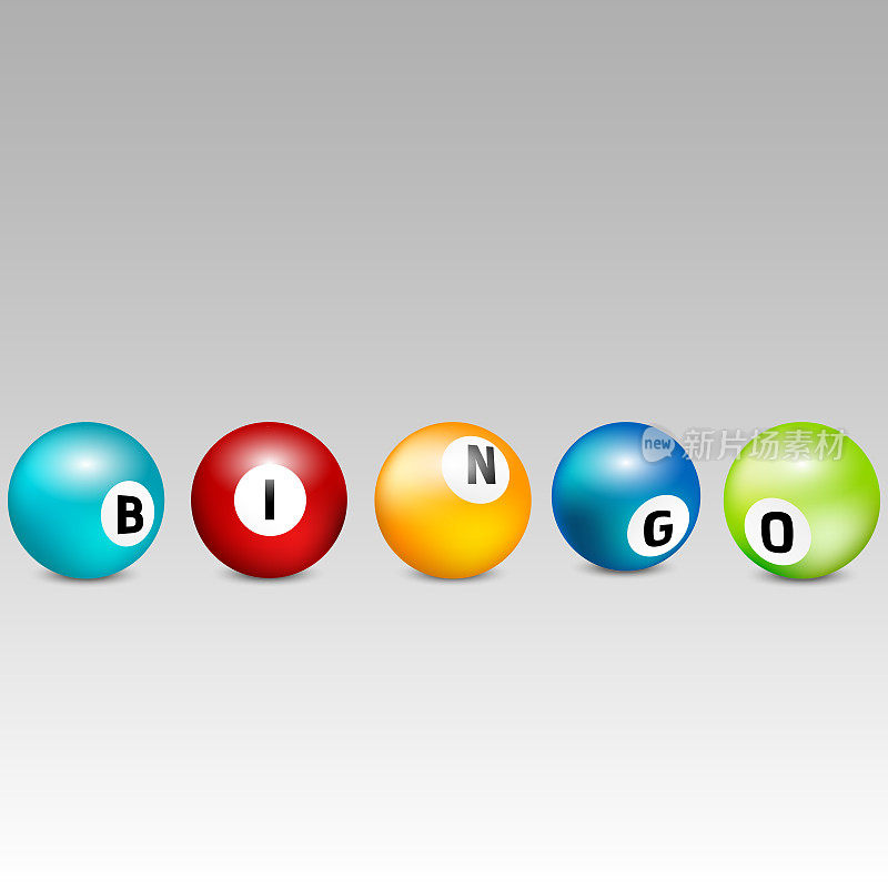 宾果乐透球。向量彩票数字球设置彩色。矢量插图。