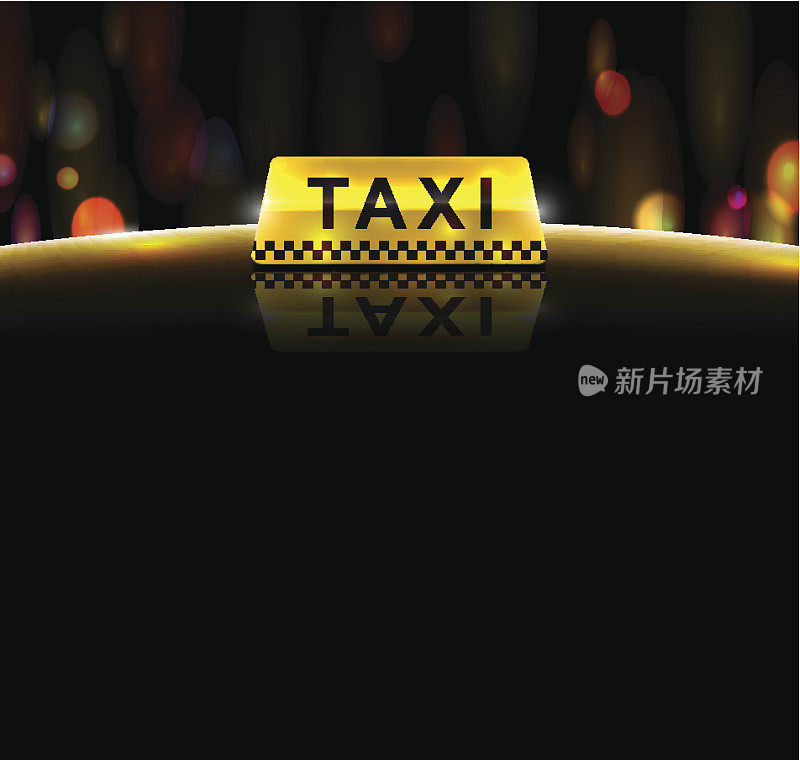 特写的出租车灯和标志在一个夜晚的背景