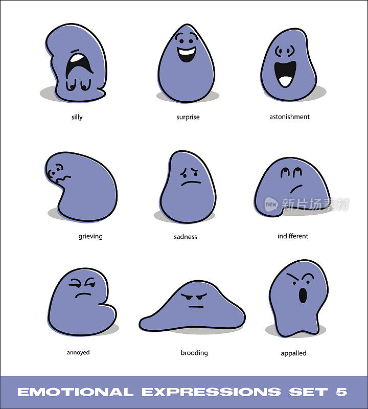 的表情符号。Blob字符表达不同的情绪。