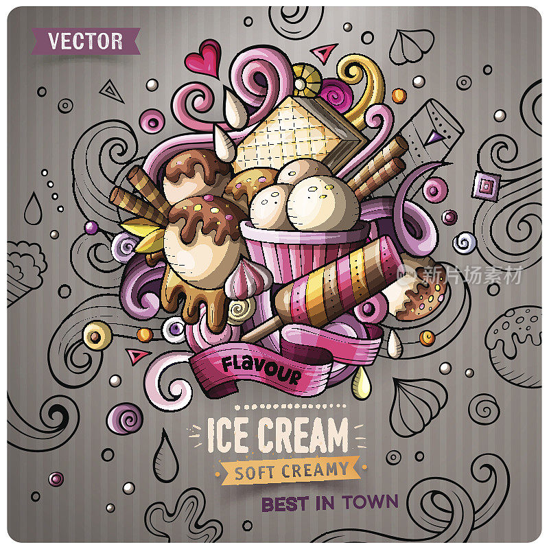 冰淇淋卡通矢量涂鸦插图