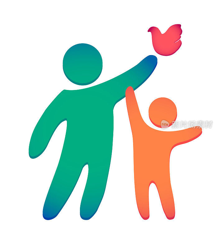 幸福家庭的图标在简单的数字多色。爸爸和儿子站在一起。向量可以用作标识类型