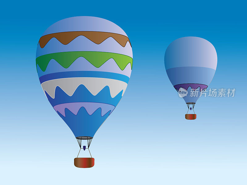 蓝色的天空中五颜六色的热气球