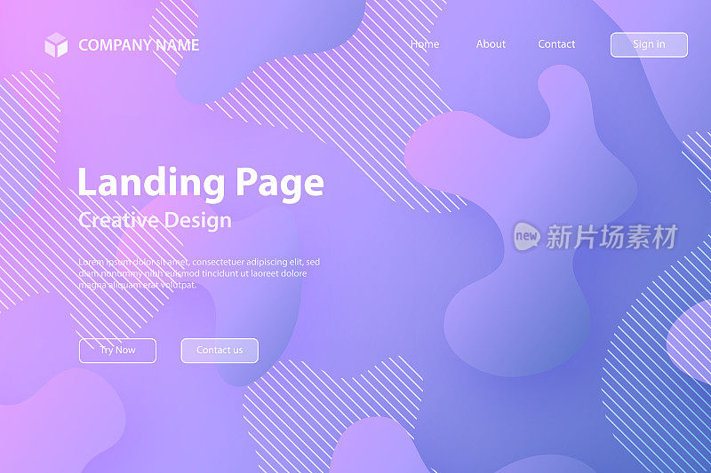 登陆页面模板-在紫色渐变背景上使用流体形状的抽象设计