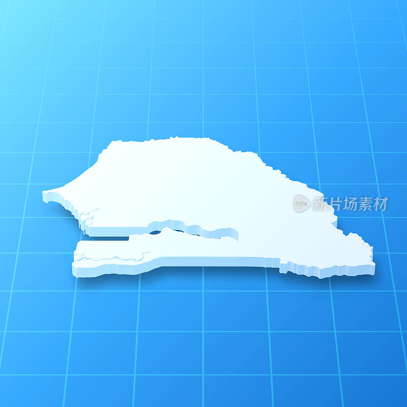 塞内加尔3D地图上的蓝色背景