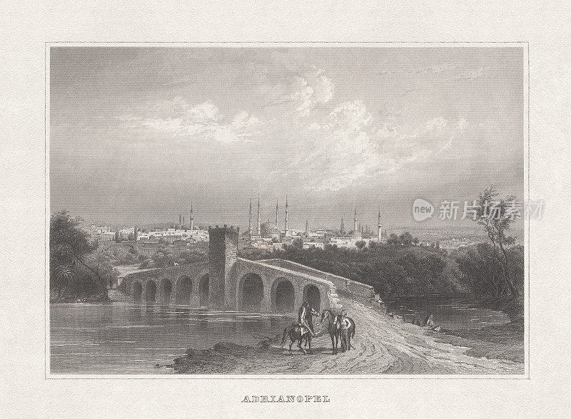 Edirne(原名阿德里安堡)，土耳其，钢版画，出版于1857年