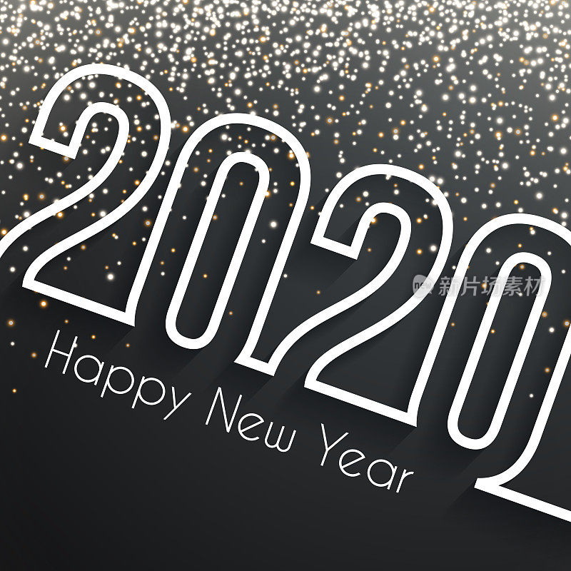 2020年新年快乐，金色闪光-黑色背景