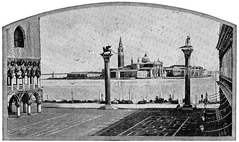 意大利威尼斯泻湖上的圣马可广场，建于19世纪